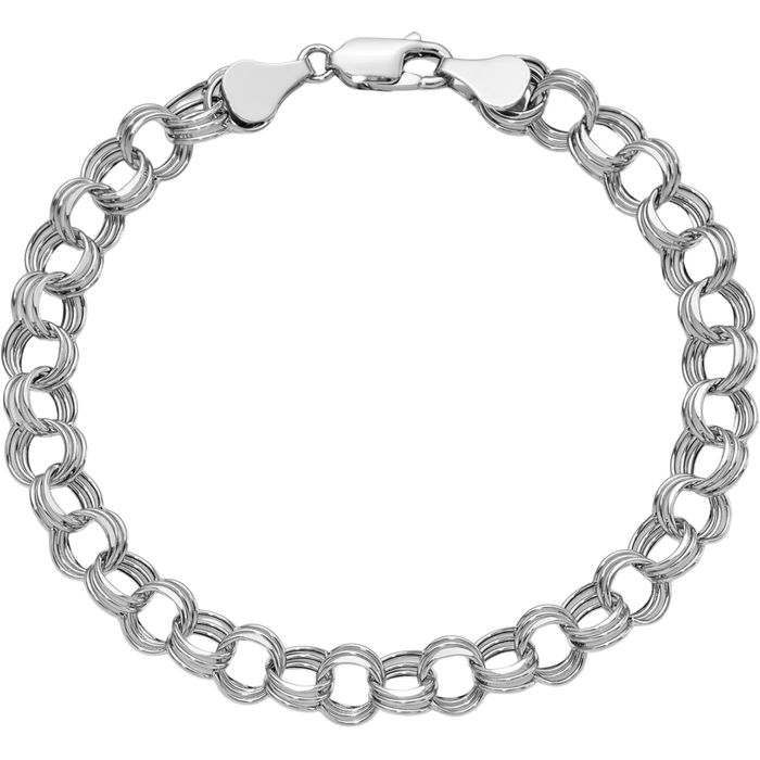 14K Solid White Gold Lite 7mm Triple Link Chain Charm Bracelet