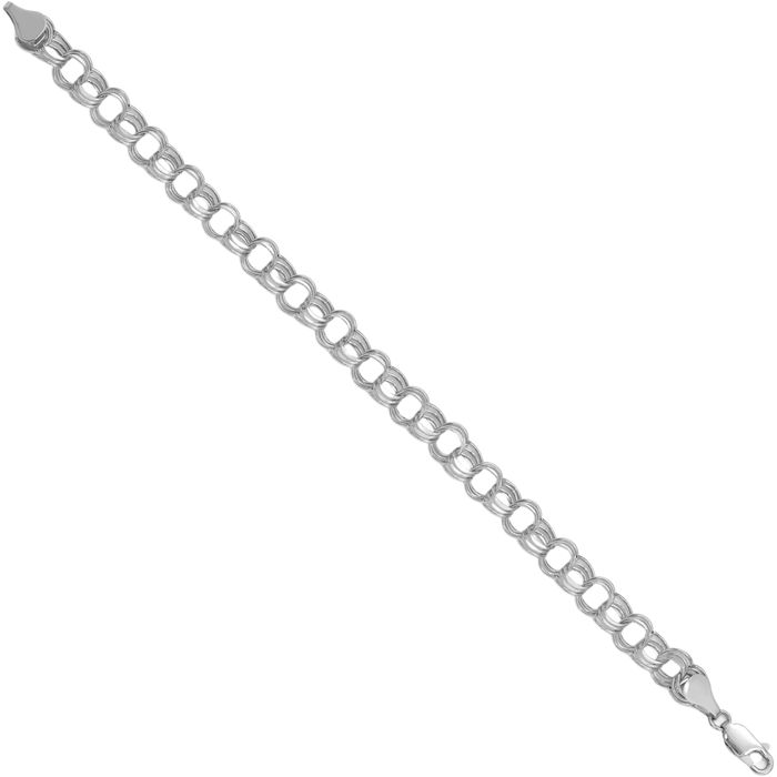 14K Solid White Gold Lite 7mm Triple Link Chain Charm Bracelet
