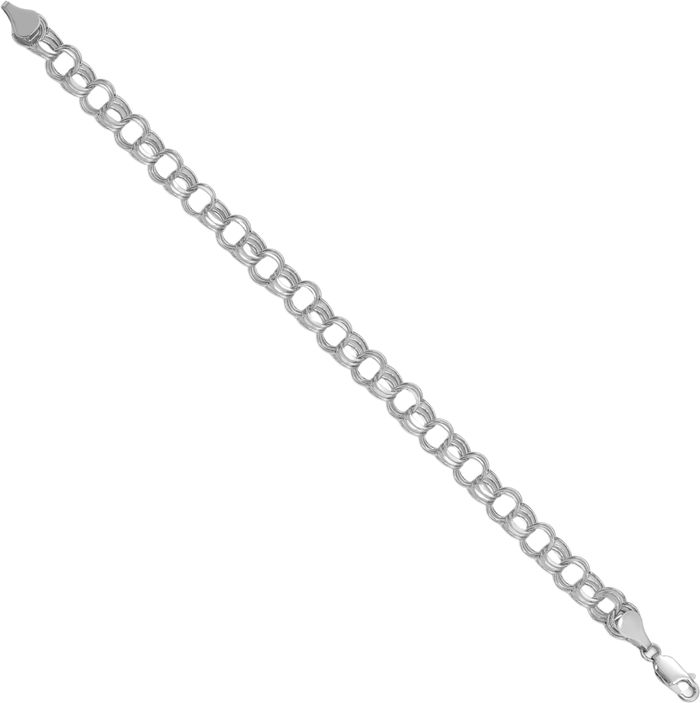 14K Solid White Gold Lite 7mm Triple Link Chain Charm Bracelet