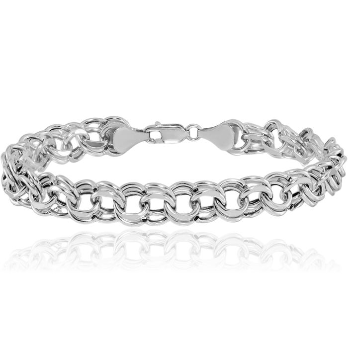 14K Solid White Gold Lite 8mm Double Link Chain Charm Bracelet