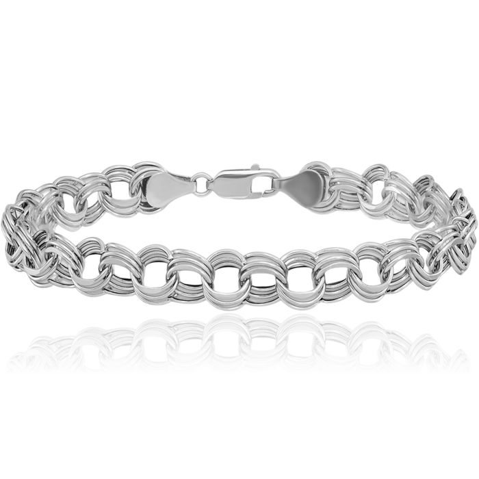 14K Solid White Gold Lite 8mm Triple Link Chain Charm Bracelet