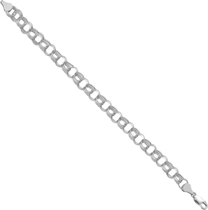 14K Solid White Gold Lite 8mm Triple Link Chain Charm Bracelet