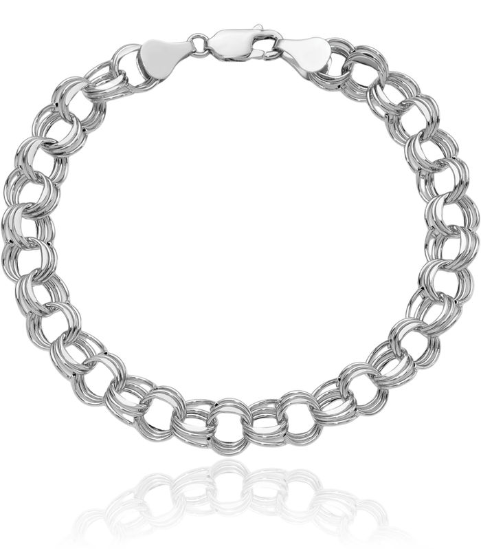 14K Solid White Gold Lite 8mm Triple Link Chain Charm Bracelet