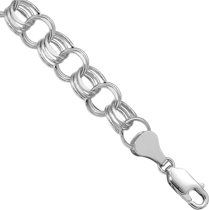 14K Solid White Gold Lite 8mm Triple Link Chain Charm Bracelet