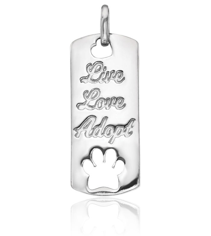 14K Solid White Gold Live Love Adopt Paw Print Pet Dag Tag Necklace Chain Pendant Charm