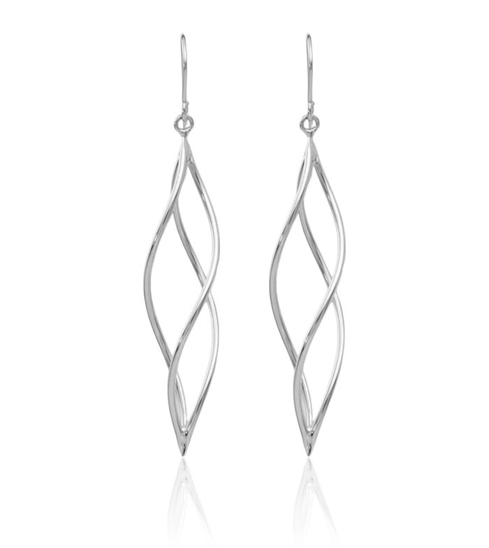 14K Solid White Gold Long Twisted Drop Dangle Earrings
