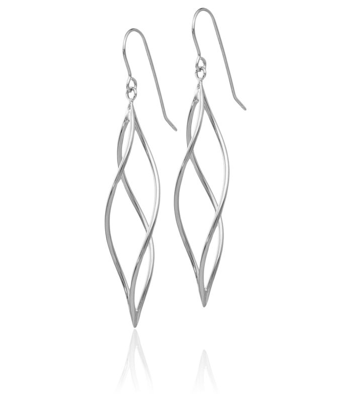 14K Solid White Gold Long Twisted Drop Dangle Earrings
