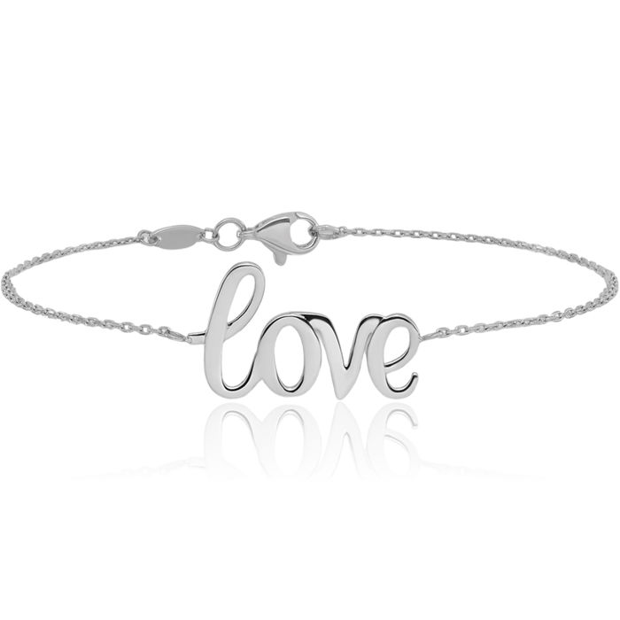 14K Solid White Gold Love Chain Charm Bracelet