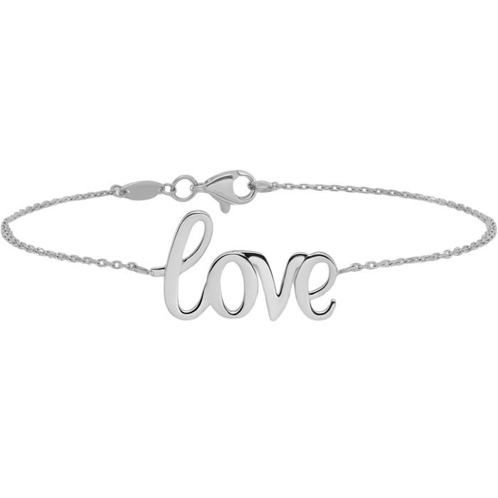 14K Solid White Gold Love Chain Charm Bracelet