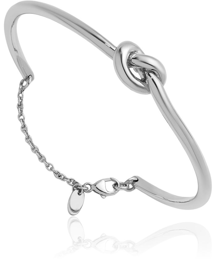 14K Solid White Gold Love Knot Chain Cuff Charm Bracelet