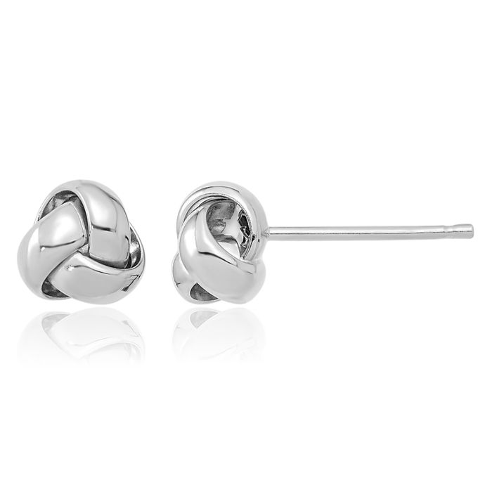 14K Solid White Gold Twisted Love Knot Symbol Stud Earrings