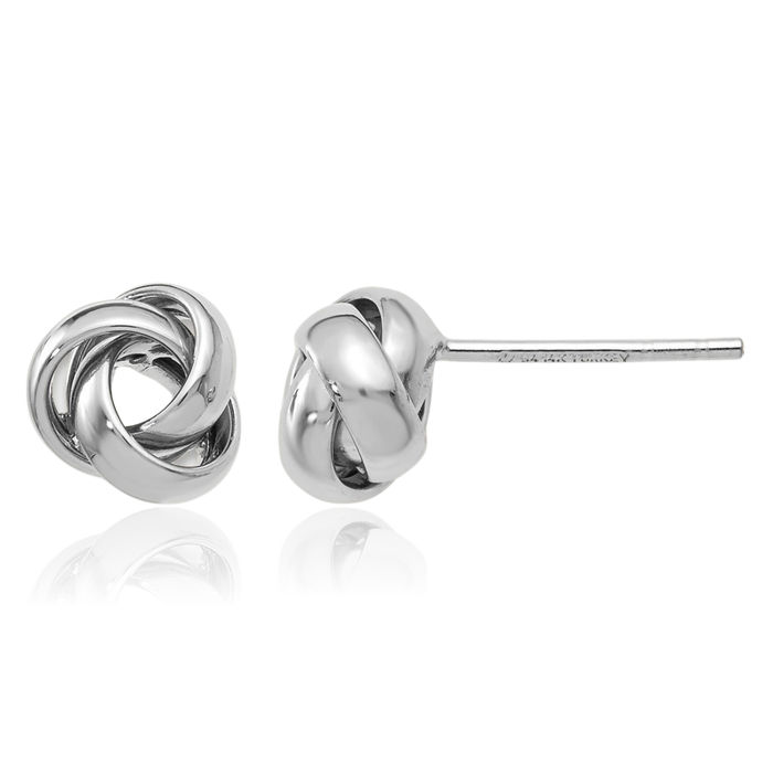 14K Solid White Gold Twisted Love Knot Symbol Stud Earrings