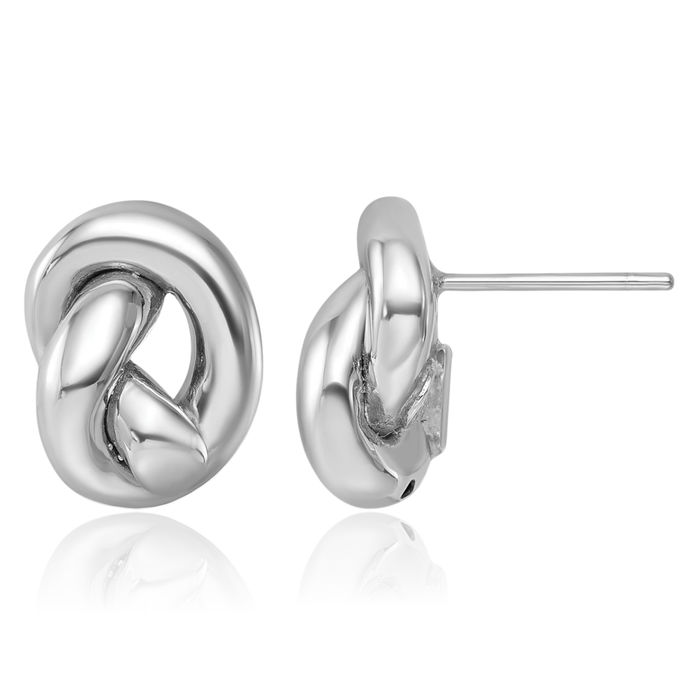 14K Solid White Gold Twisted Love Knot Symbol Stud Earrings