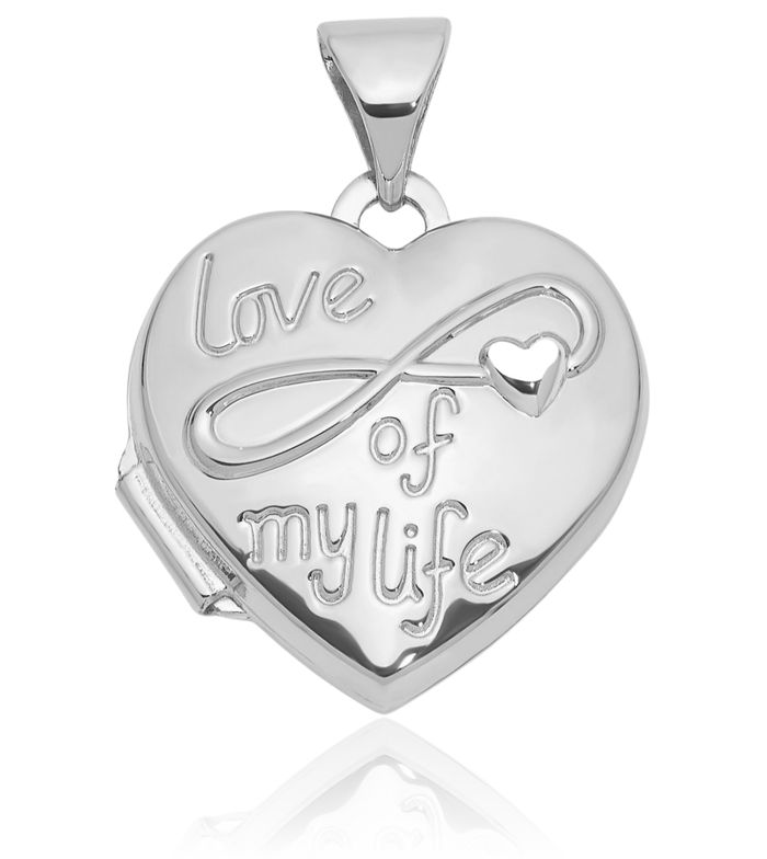 14K Solid White Gold Love of My Life Heart Personalized Photo Locket Necklace Picture Pendant Charm