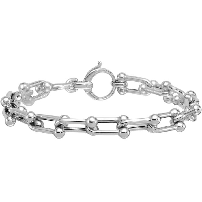 14K Solid White Gold Anchor Mariner Link Chain Bracelet