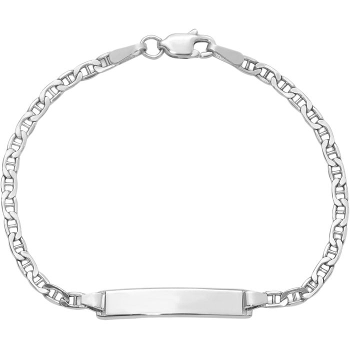 14K Solid White Gold Anchor Mariner Link Name Bar Identification ID Bracelet