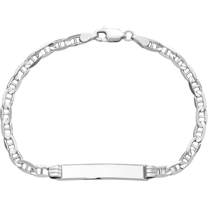 14K Solid White Gold Anchor Mariner Link Name Bar Identification ID Bracelet