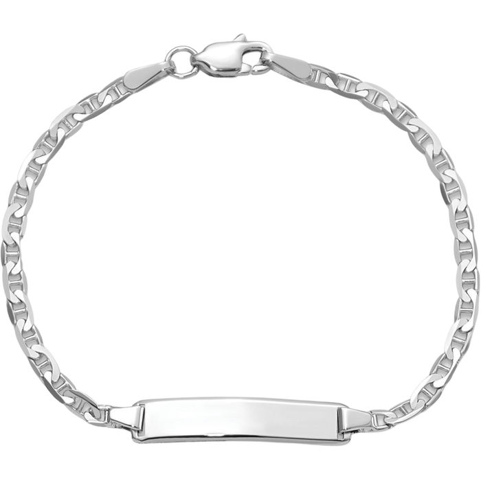 14K Solid White Gold Anchor Mariner Link Name Bar Identification ID Bracelet