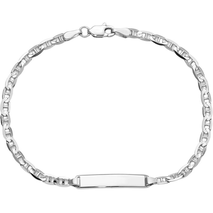 14K Solid White Gold Anchor Mariner Link Name Bar Identification ID Bracelet