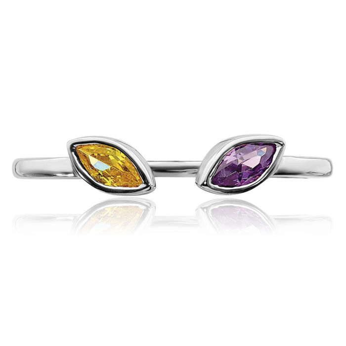 14K Solid White Gold Marquise Purple Amethyst Yellow Orange Citrine Ring Gemstone Band November Birthstone Jewelry