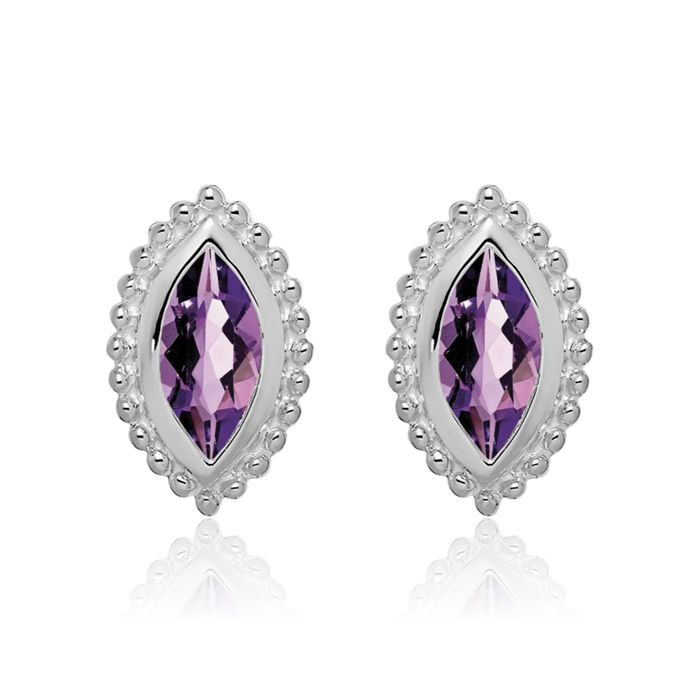 14K Solid White Gold Marquise Purple Amethyst Stud Earrings February Birthstone Jewelry