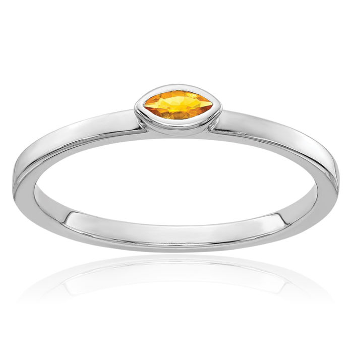 14K Solid White Gold Marquise Yellow Orange Citrine Ring Gemstone Band November Birthstone Jewelry