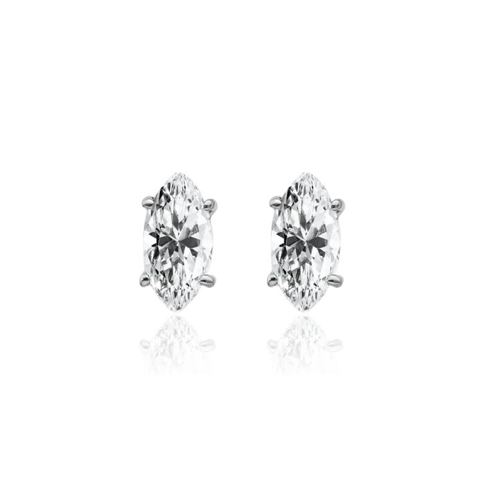 14K Solid White Gold Marquise Cubic Zirconia CZ Studs Gemstone Earrings April Birthstone Jewelry