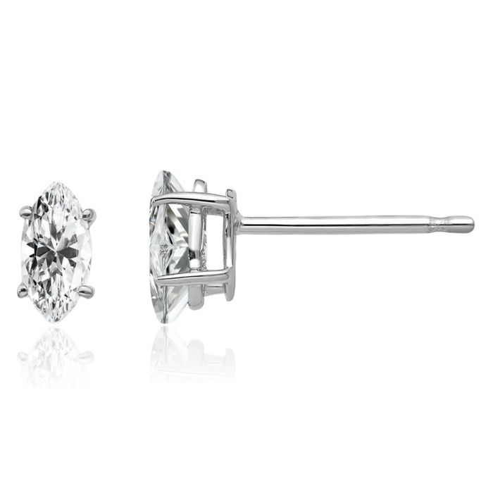 14K Solid White Gold Marquise Cubic Zirconia CZ Studs Gemstone Earrings April Birthstone Jewelry