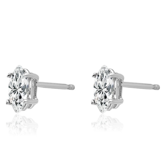 14K Solid White Gold Marquise Cubic Zirconia CZ Studs Gemstone Earrings April Birthstone Jewelry