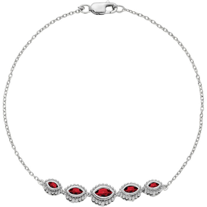 14K Solid White Gold Marquise Red Garnet Chain Gemstone Tennis Bracelet