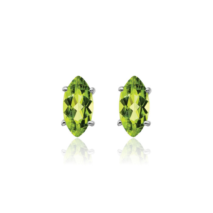 14K Solid White Gold Marquise Green Peridot Studs Gemstone Earrings August Birthstone Jewelry