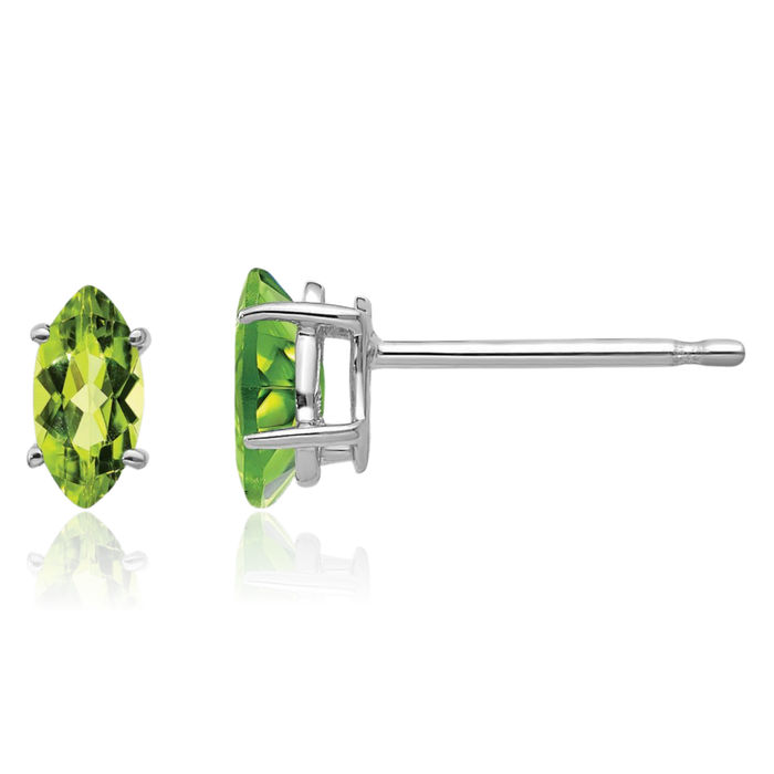 14K Solid White Gold Marquise Green Peridot Studs Gemstone Earrings August Birthstone Jewelry