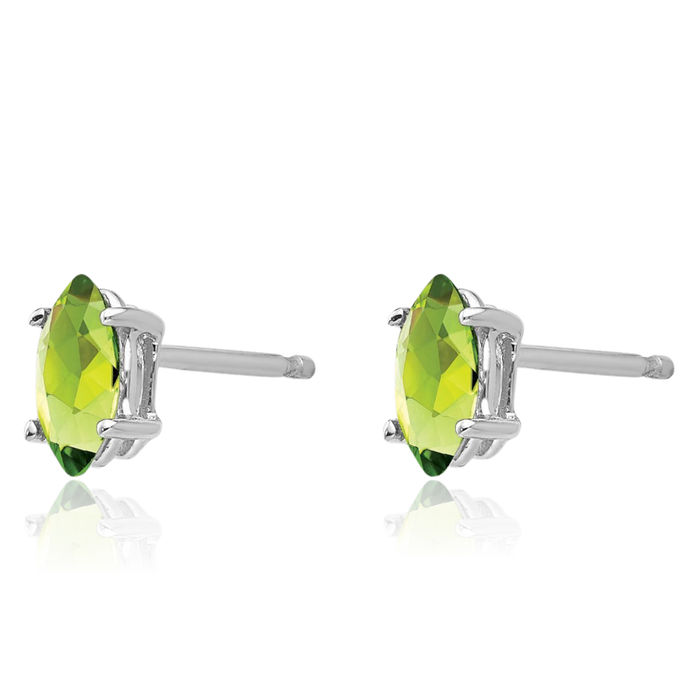 14K Solid White Gold Marquise Green Peridot Studs Gemstone Earrings August Birthstone Jewelry