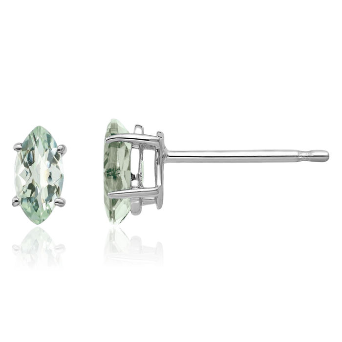 14K Solid White Gold Marquise Checker Cut Green Quartz Studs Gemstone Earrings August Birthstone Jewelry