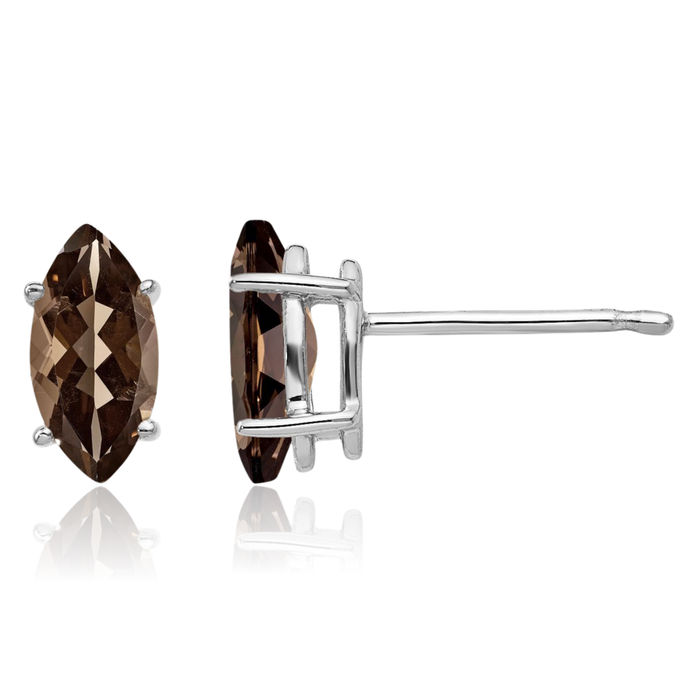 14K Solid White Gold Marquise Brown Smoky Quartz Studs Gemstone Earrings June Birthstone Jewelry