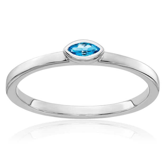 14K Solid White Gold Marquise Swiss Blue Topaz Ring Gemstone Band December Birthstone Jewelry