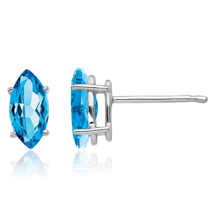 14K Solid White Gold Marquise Swiss Blue Topaz Studs Gemstone Earrings December Birthstone Jewelry