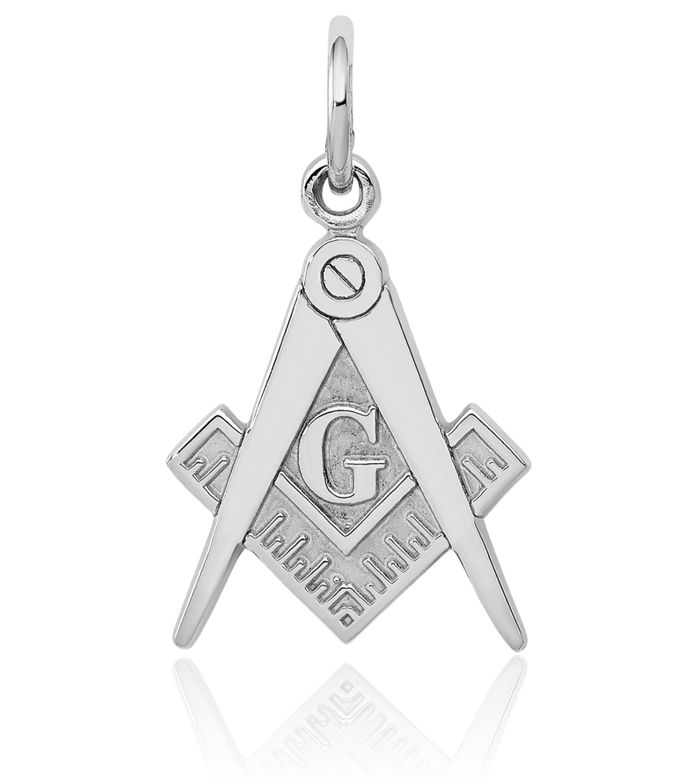 14K Solid White Gold Master Mason Signet Freemason Masonic Symbol Necklace Chain Pendant Charm