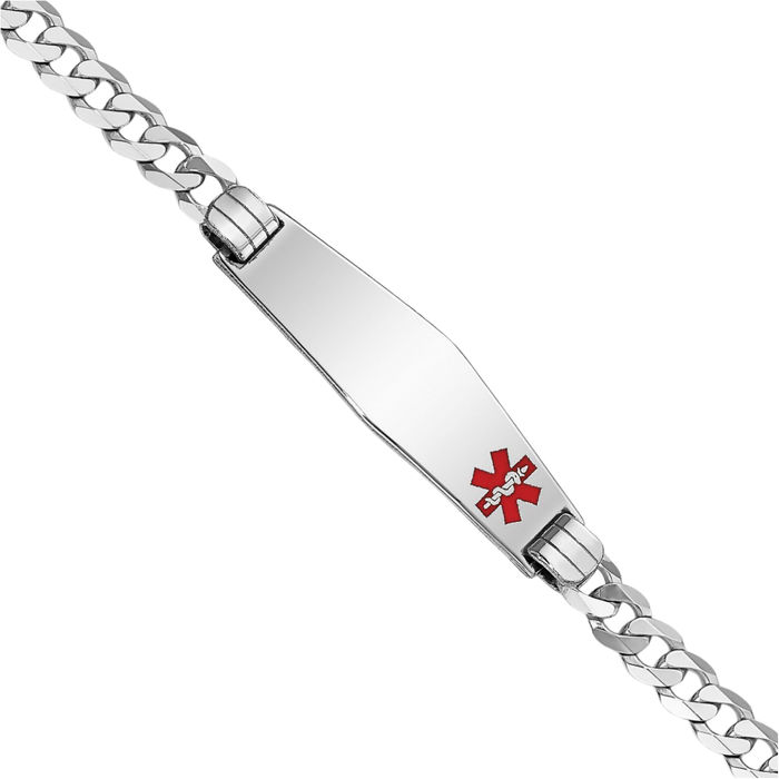 14K Solid White Gold Medical Alert Curb Link Name Bar Identification ID Bracelet