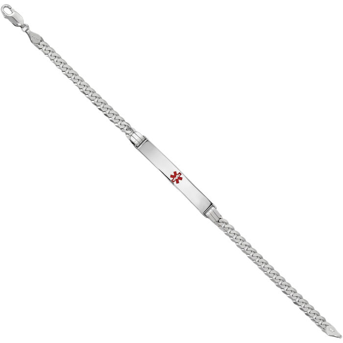 14K Solid White Gold Medical Alert Curb Link Name Bar Identification ID Bracelet
