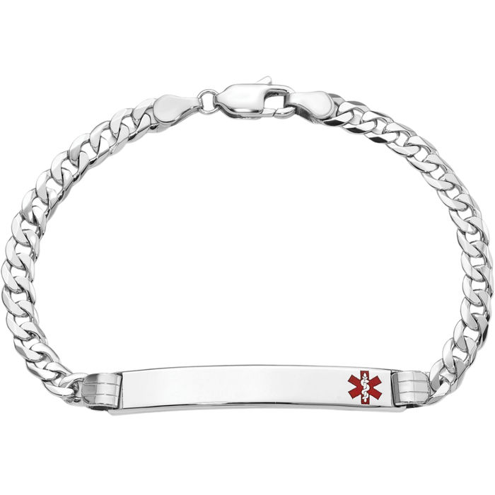 14K Solid White Gold Medical Alert Curb Link Name Bar Identification ID Bracelet