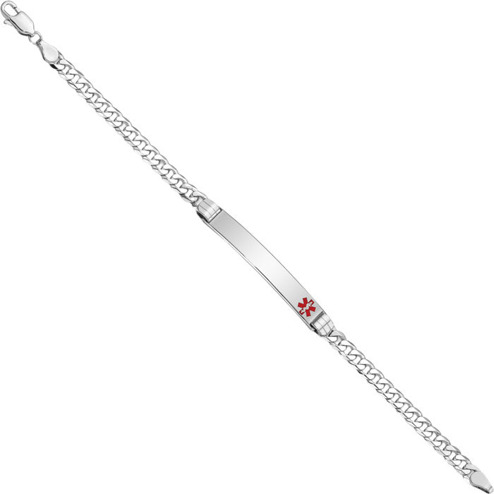 14K Solid White Gold Medical Alert Curb Link Name Bar Identification ID Bracelet