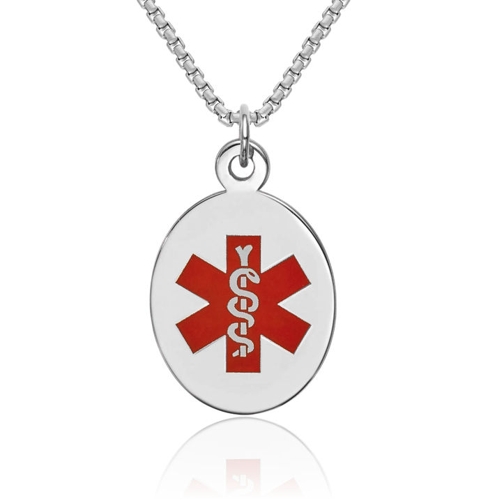 14K Solid White Gold Medical Alert Necklace Chain Pendant Charm