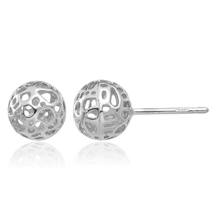 14K Solid White Gold Medium Ball Stud Earrings