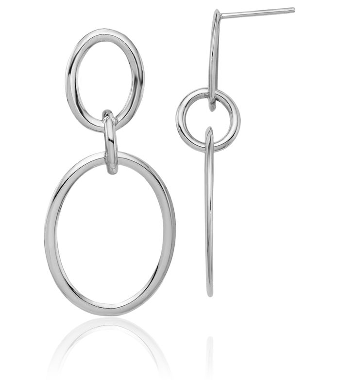 14K Solid White Gold Medium Hoop Drop Dangle Earrings