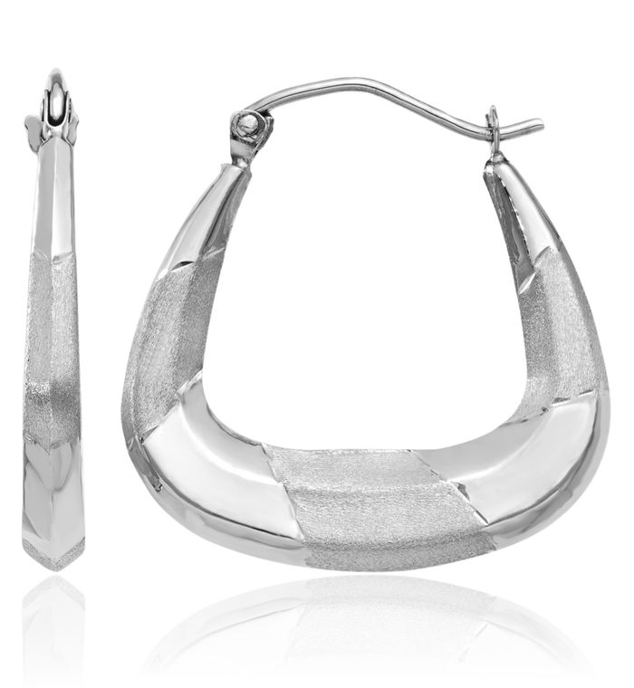 14K Solid White Gold Medium Hoop Earrings