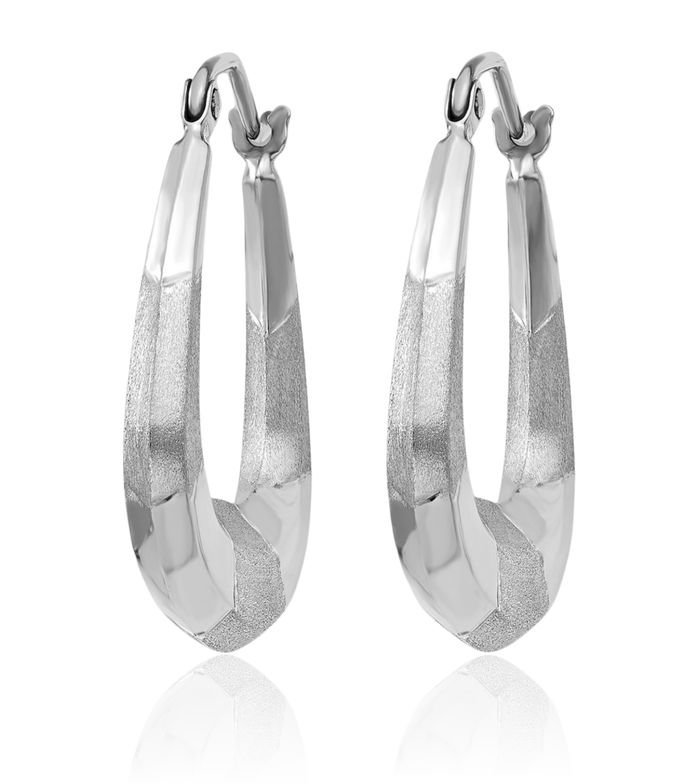 14K Solid White Gold Medium Hoop Earrings