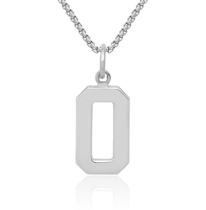 14K Solid White Gold Medium Number 0 Necklace Chain Pendant Charm