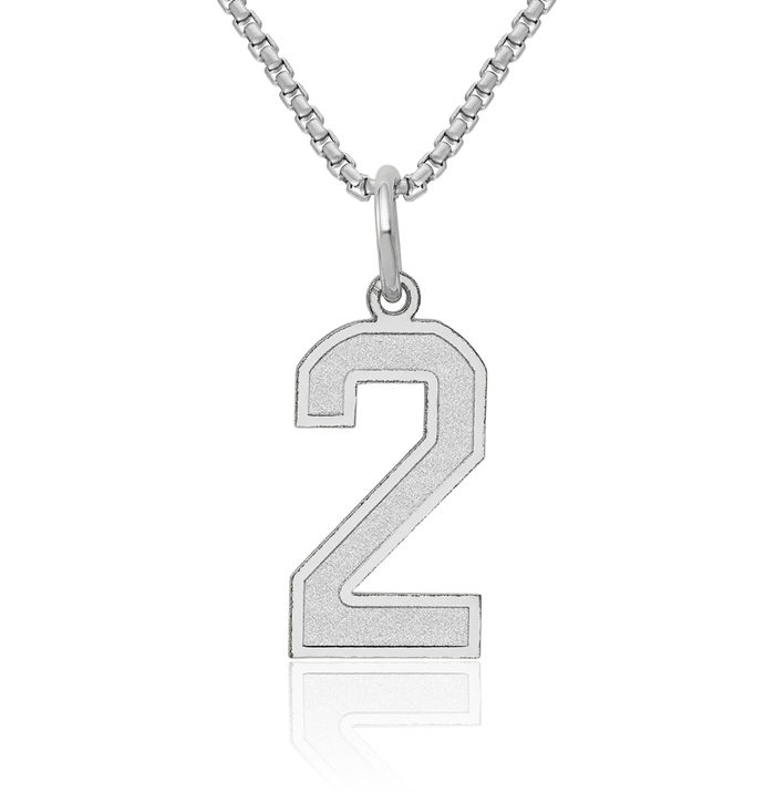 14K Solid White Gold Medium Number 2 Necklace Chain Pendant Charm