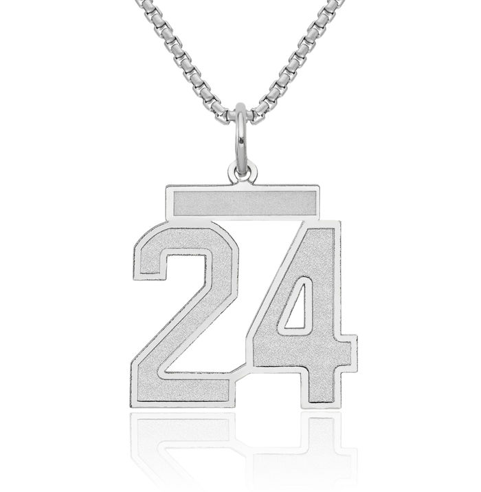 14K Solid White Gold Medium Number 24 Necklace Chain Pendant Charm